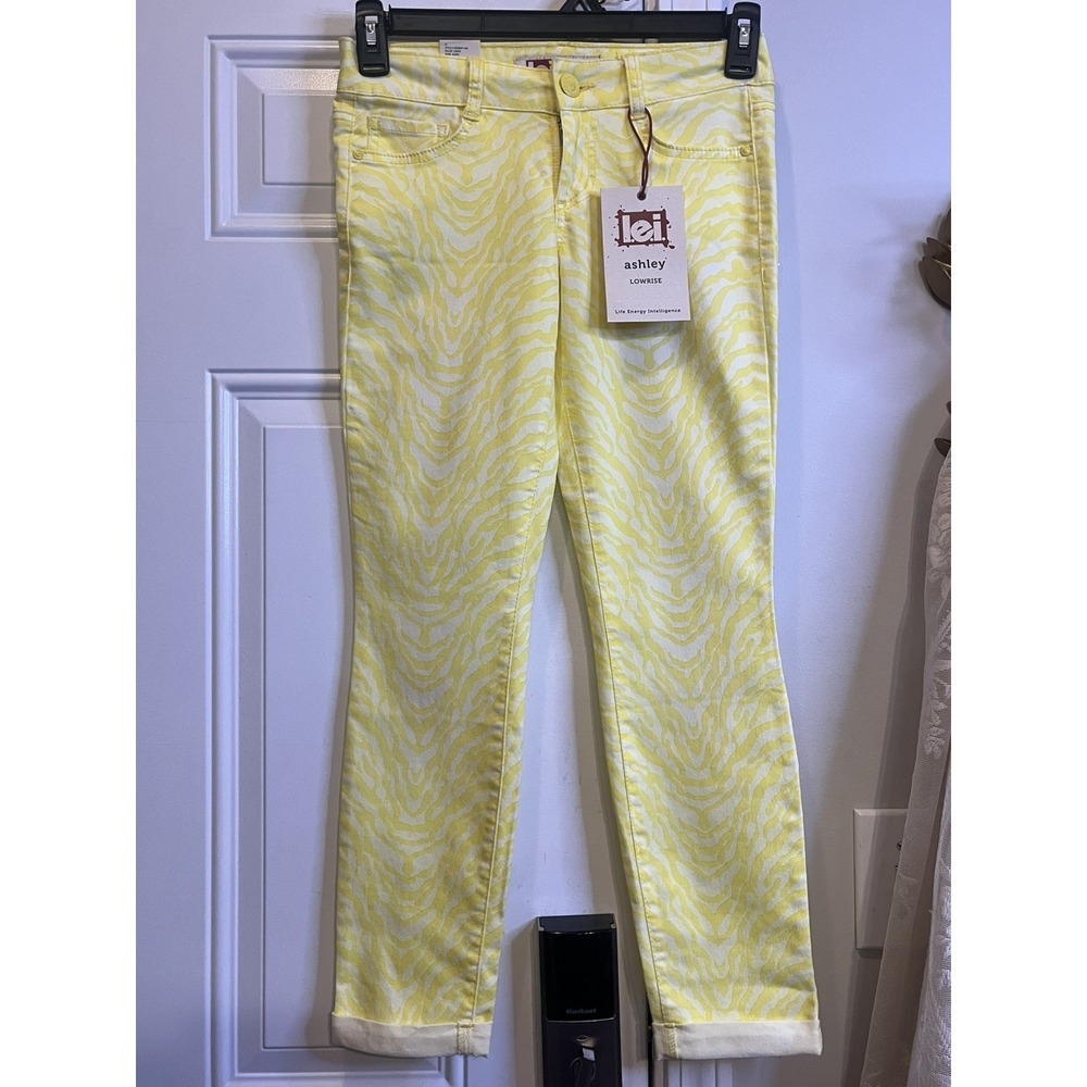 NWT Y2K l.e.i. Low rise Zebra Print Yellow Skinny Ankle Jeans Sz 3 Indie Sleaze